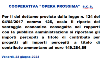 RENDICONTAZIONE DEI CONTRIBUTI PUBBLICI RICEVUTI NELL’ANNO 2022